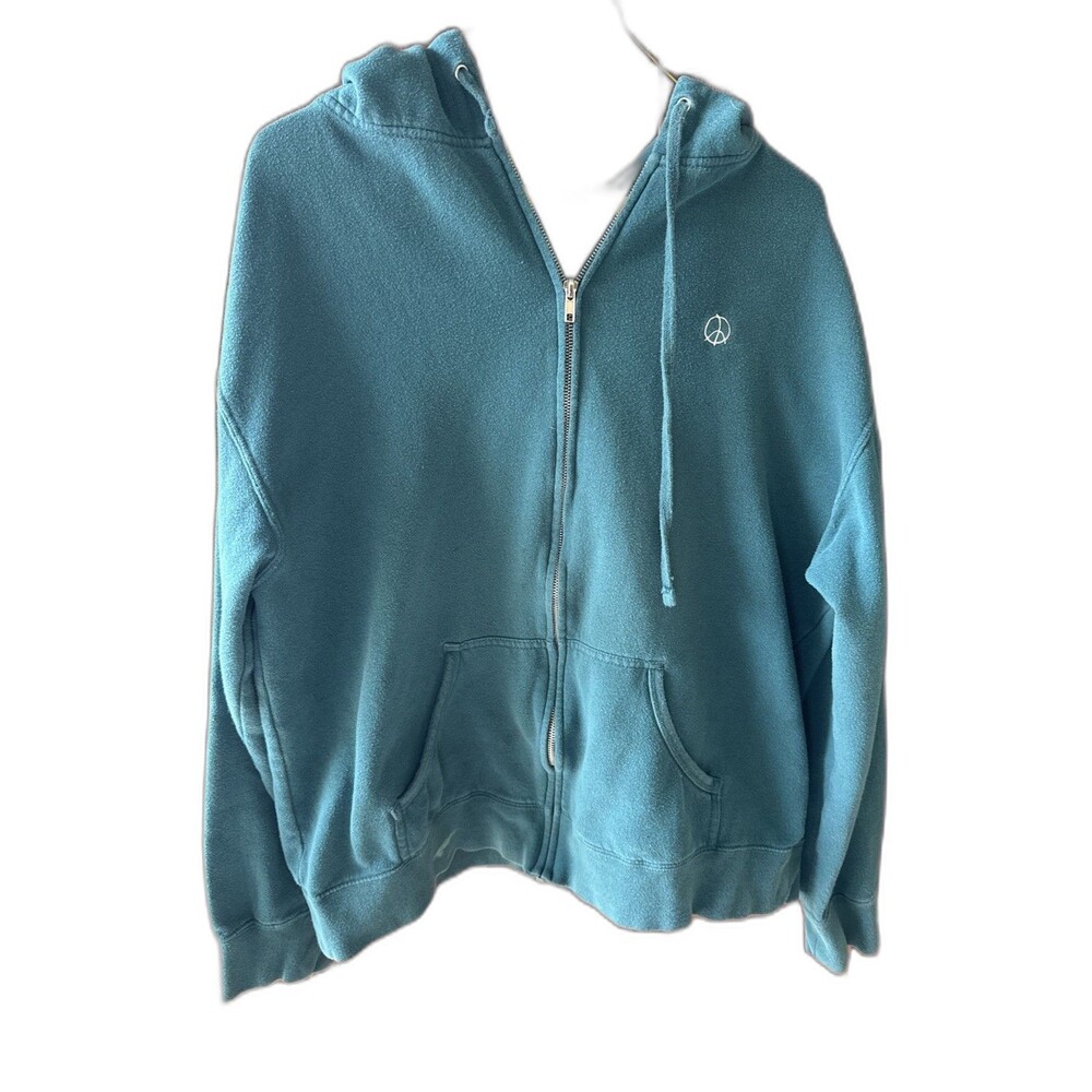 Hoodie Sweatshirt Peace Sign‎ Full Zip Embroidered Green
